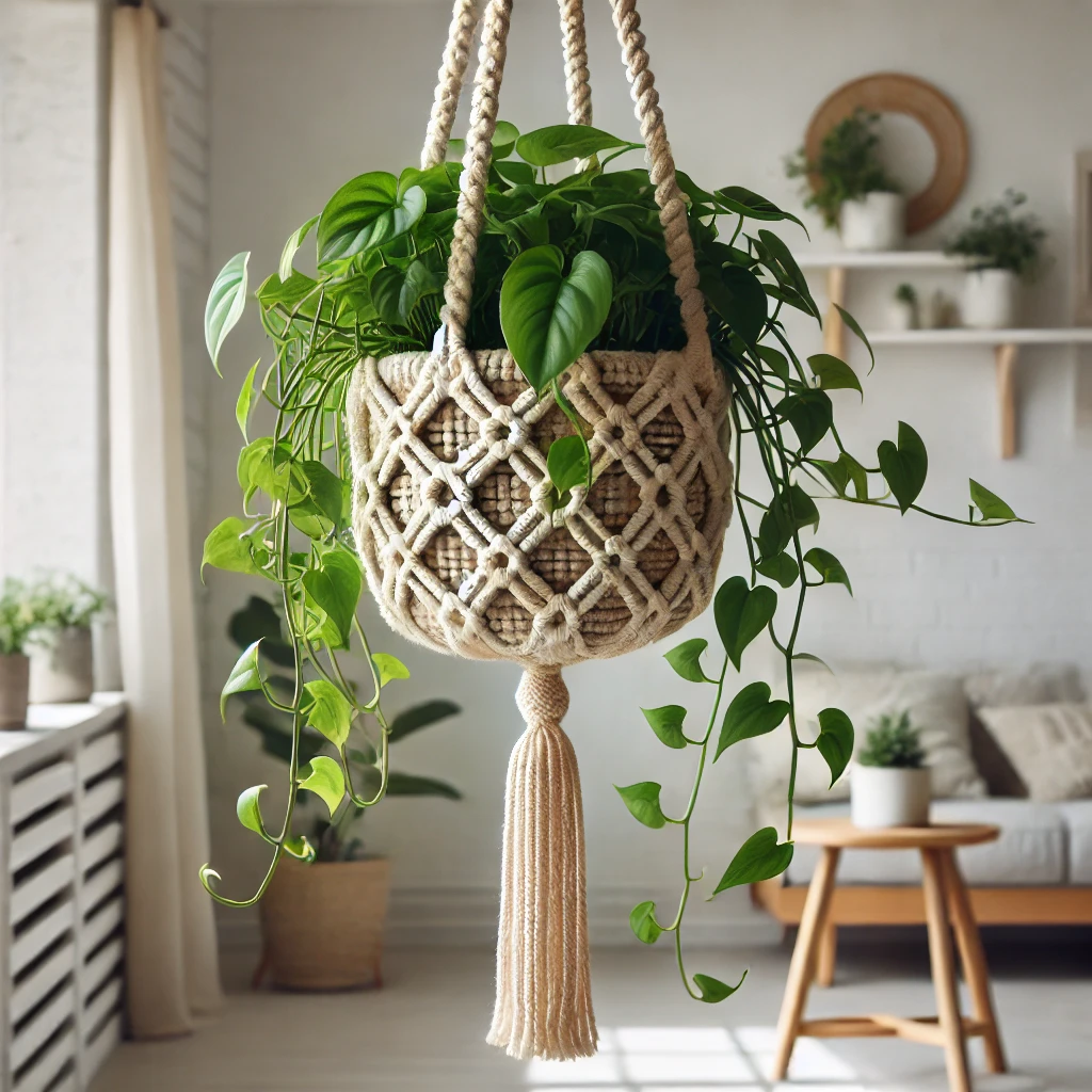 mid century Hanging Macramé Planter