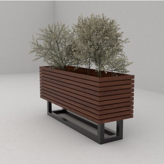 mid century indoor planter with steel stand